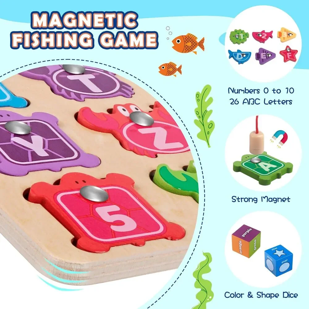 Wooden Magnetic Fishing Game – ABC & Numbers Learning Toy for Kids 3+